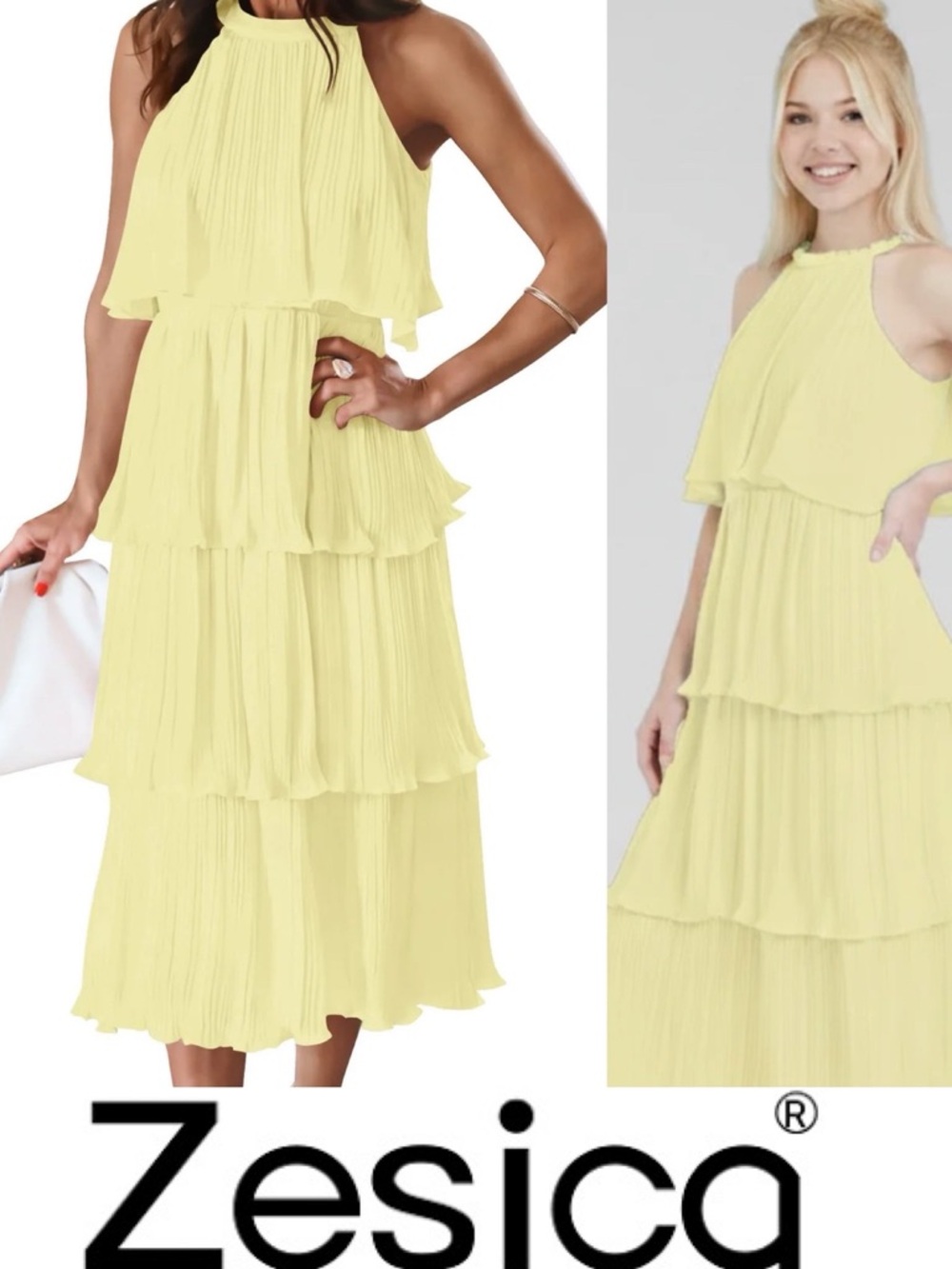 Yellow Tiered Halter Midi Dress❤️ NWT